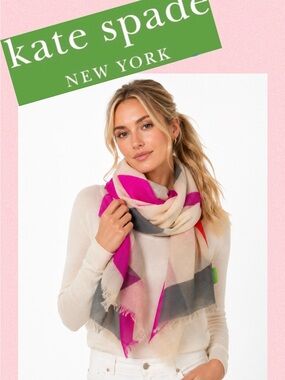 NWT kate spade Pink, Cream & Gray Colorblock Lightweight Scarf